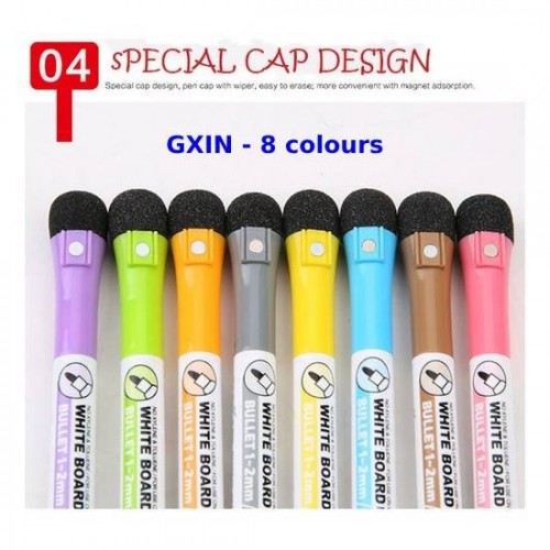 Slim Magnetic White Board Marker with Eraser (8cols per set)