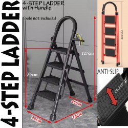 Firm & Strong Step Steel Stool 3-Step 4-Step Ladder 