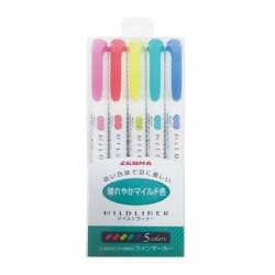 Zebra Mildliner BRIGHT Marker Highlighter Set WKT7-5CHC